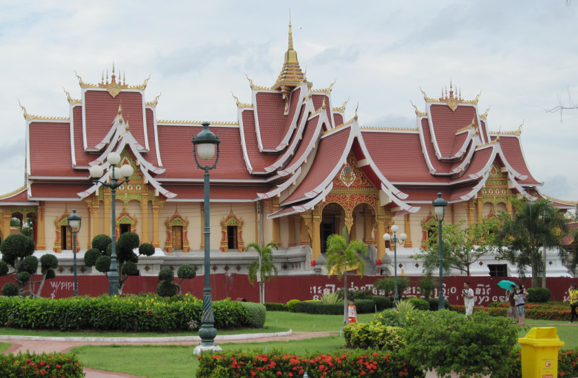 Large temple Wat That Luang Neua in Vientiane Laos 