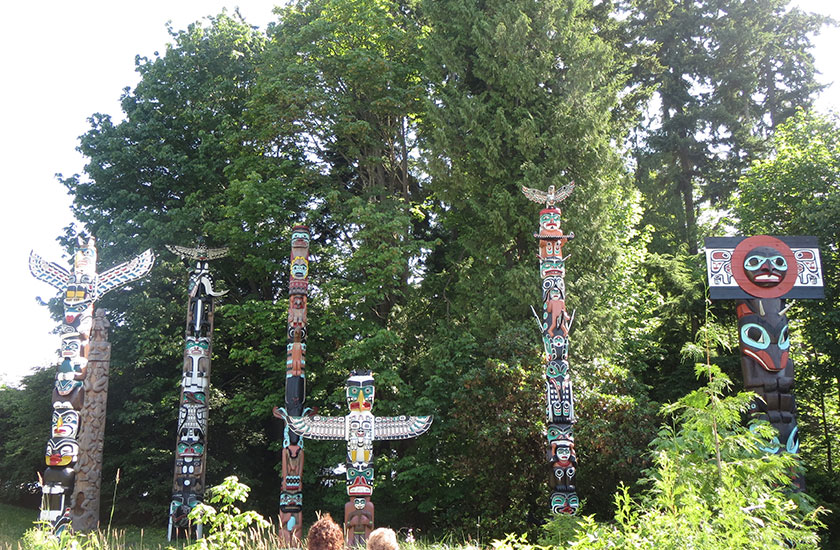 First Nations totem poles at Stanley Park in Vancouver Canada