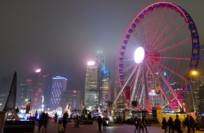 Ferris wheel attraction at Central Harbourfront in Hong Kong