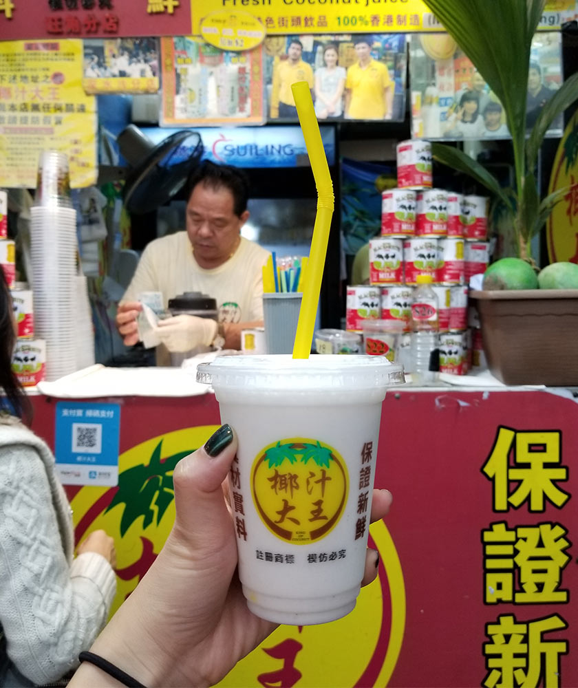 Coconut beverage stall at Hong Kong night market