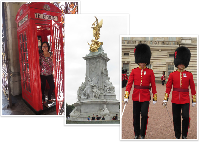 London Collage: London Telephone Booth, Fountain, Queen's Guards