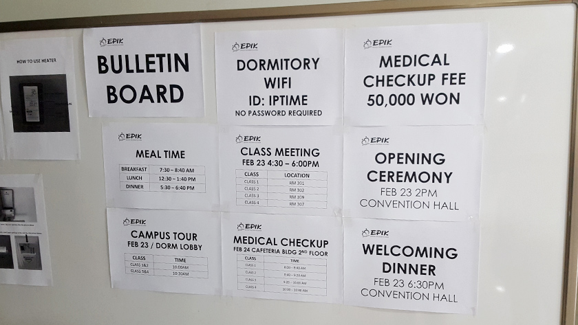 Bulletin Board Announcements at EPIK Orientation