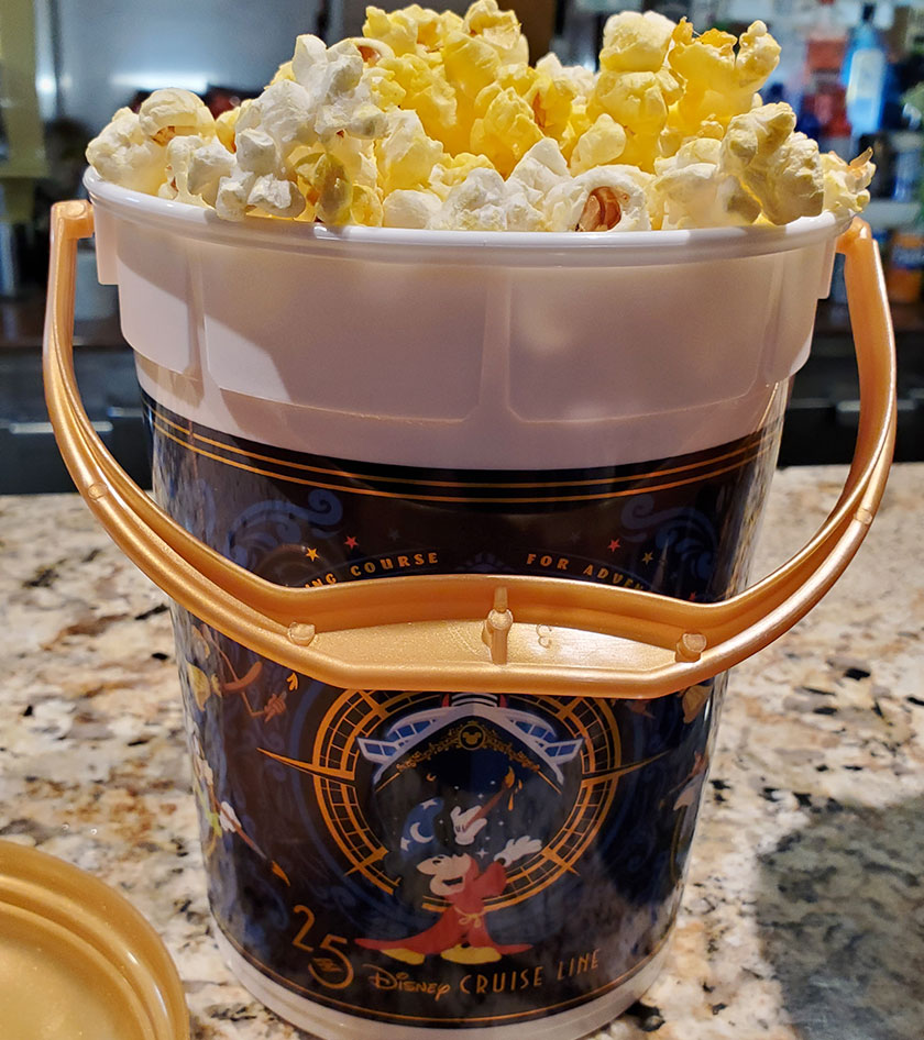 Disney Cruise Line 25th Silver Anniversary at Sea limited edition popcorn bucket purchased at Preludes on board my Disney Magic Cruise