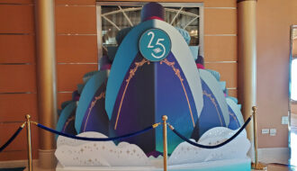 Disney Cruise Line 25th Silver Anniversary at Sea Atrium Decorations on board the Disney Magic Cruise ship